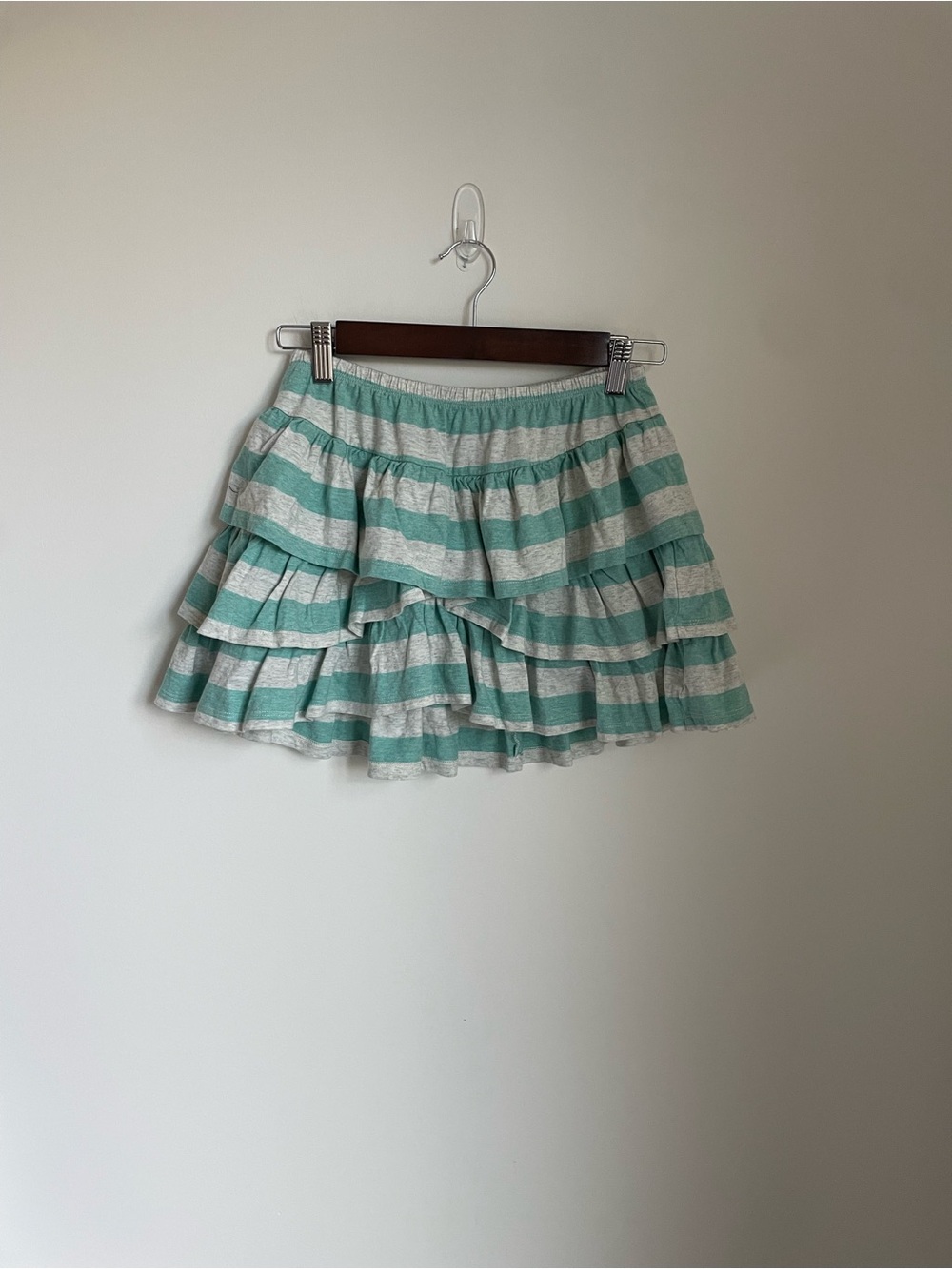 Tiered Stripe Ruffle Skirt - Mint & Light Gray